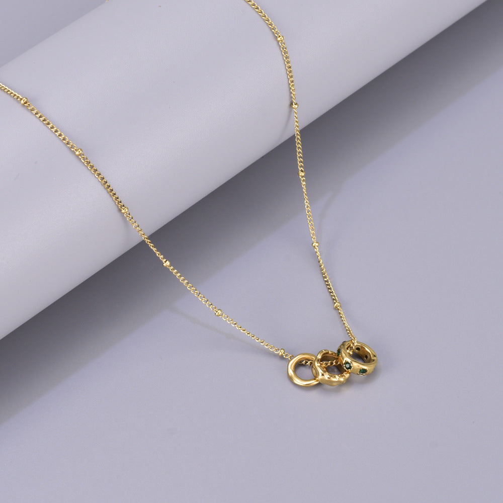 Geometric Linked Tri Circle Gold Necklace JLTN1174
