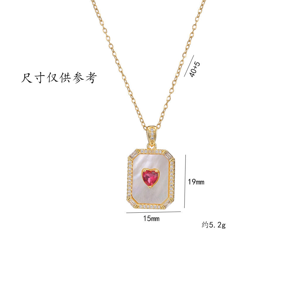 Red Heart Stone Rectangular Shape Gold Necklace JLTN1178