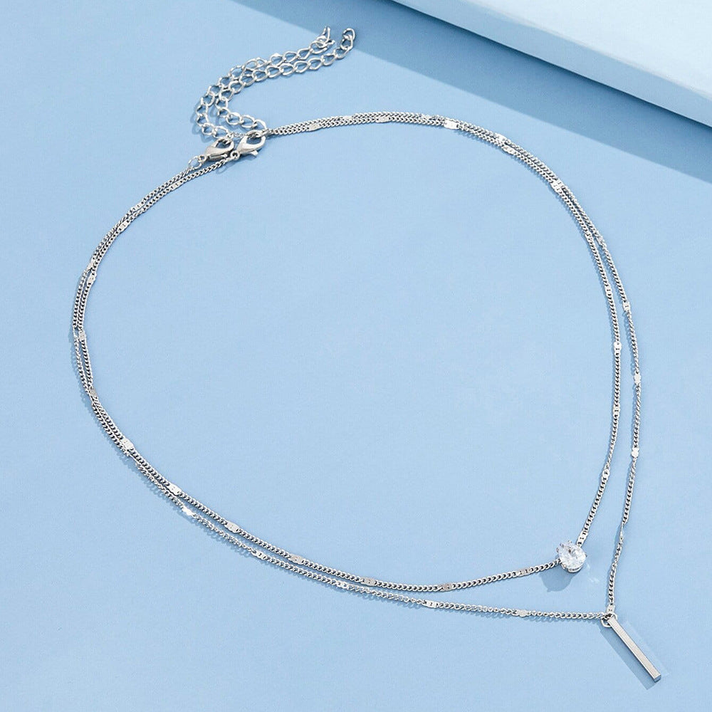 Adjustable Bar Double Layer Silver Necklace JLTN1205