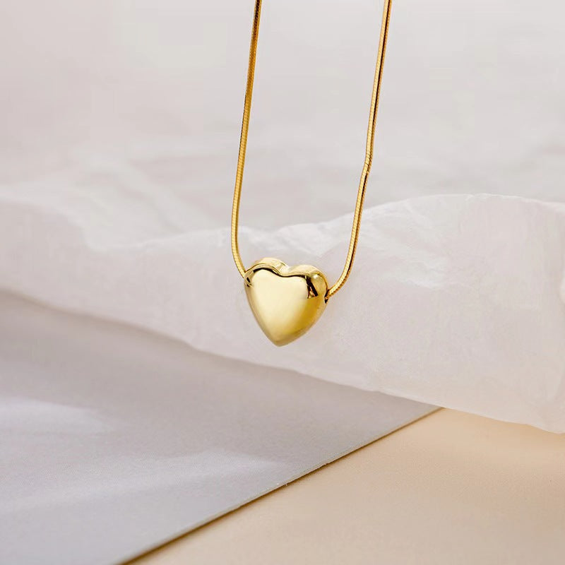 Trendy Puffed Heart Gold Necklace JLTN1264