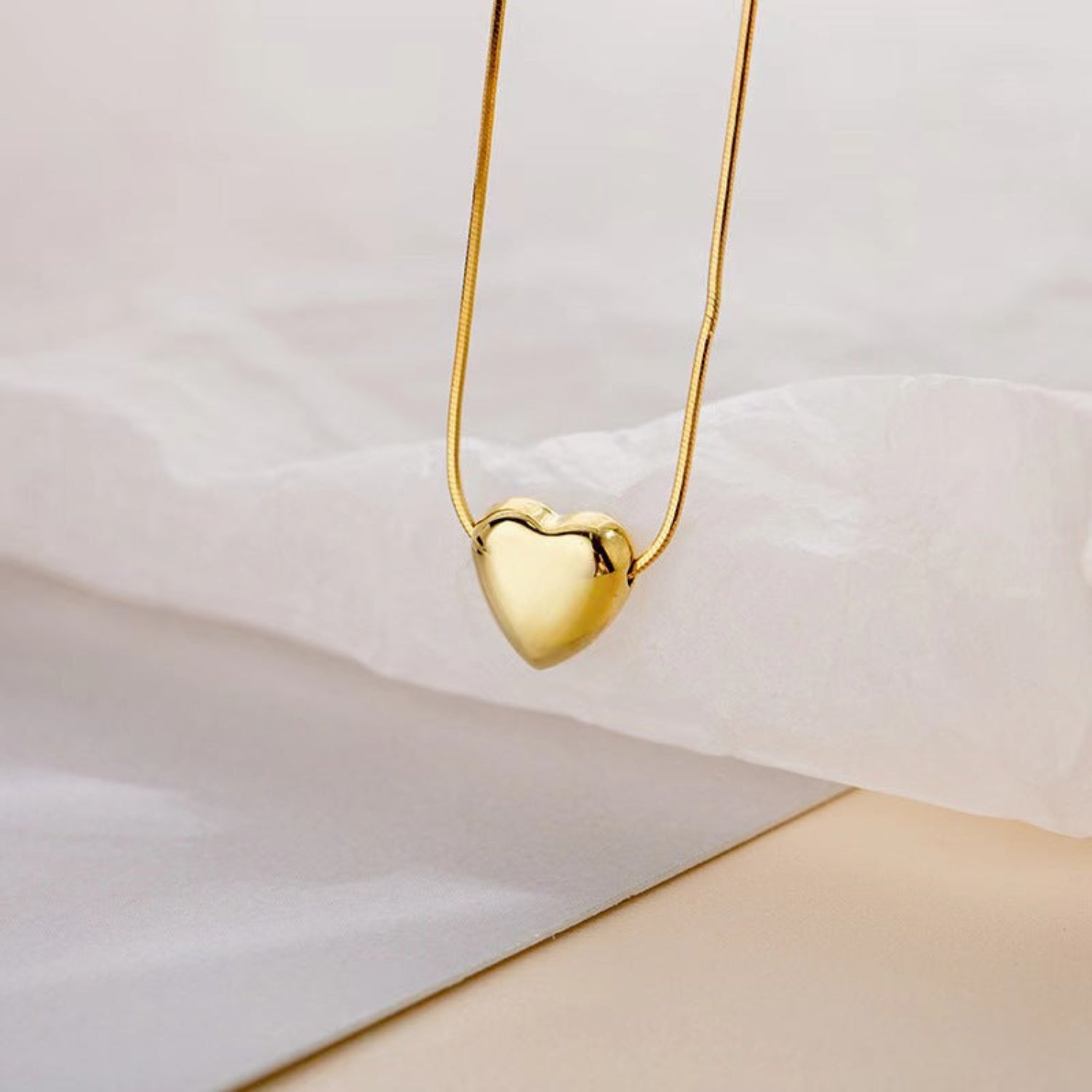 Trendy Puffed Heart Gold Necklace JLTN1264