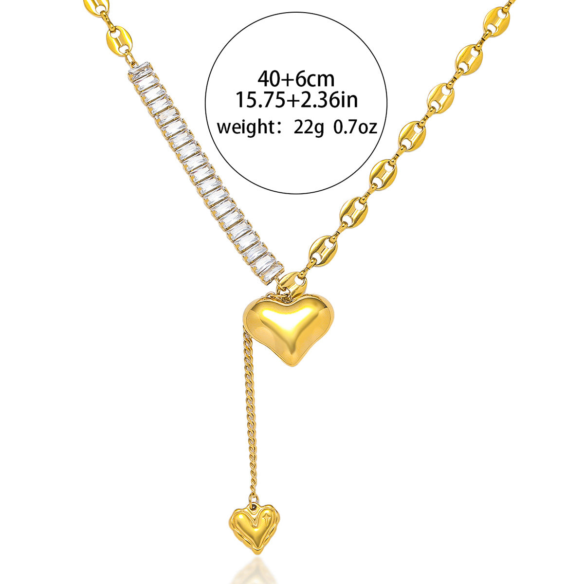 Dripping Dropped Dual Heart Multi White Stone Gold Necklace JLTN1266