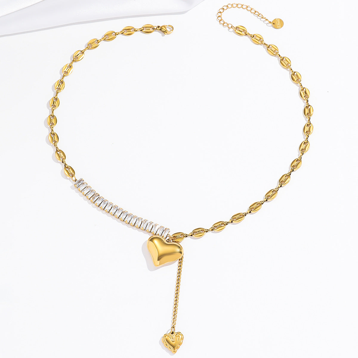 Dripping Dropped Dual Heart Multi White Stone Gold Necklace JLTN1266