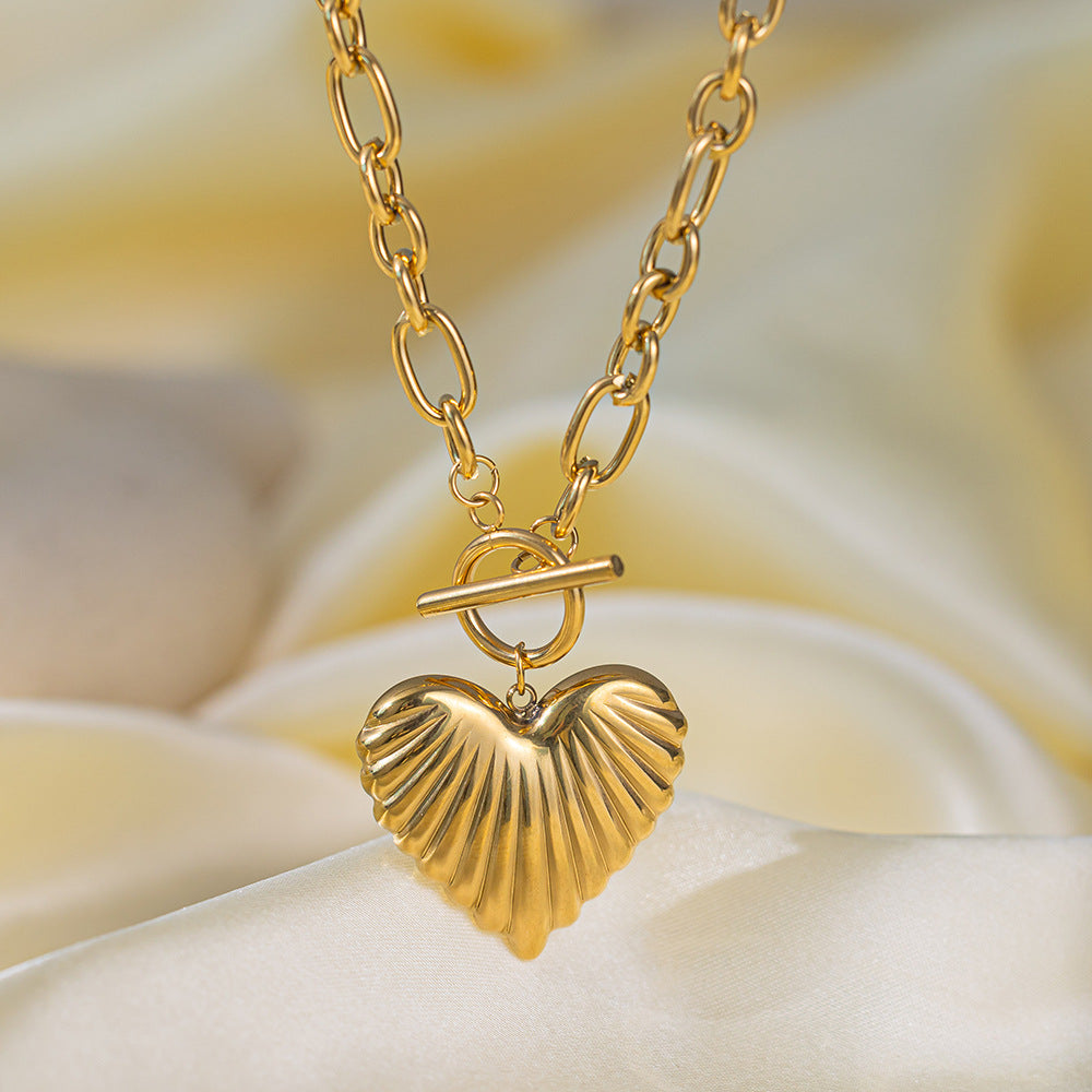 Trendy Linked Chain Heart Pendant Gold Necklace JLTN1267