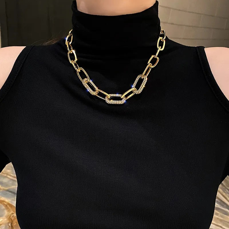 Immense Holllow Inter Linked Multi Stone Embeded Gold Neckalce JLTN1268