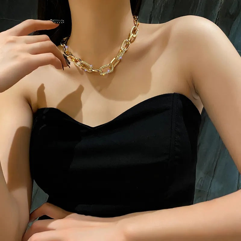 Immense Holllow Inter Linked Multi Stone Embeded Gold Neckalce JLTN1268