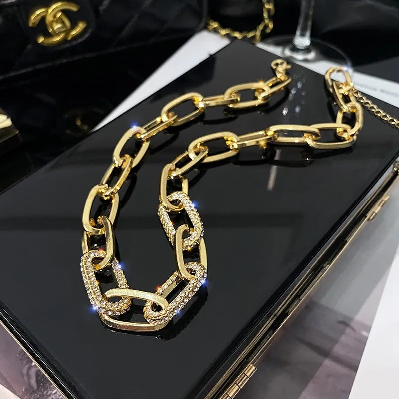 Immense Holllow Inter Linked Multi Stone Embeded Gold Neckalce JLTN1268