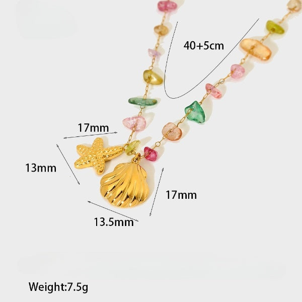 Drop Starfish Conch Shell Multi Color Multi Stone Gold Necklace JLTN1274