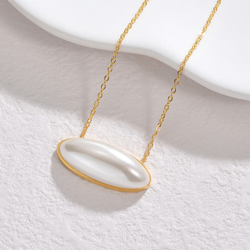 simple oval large pearl necklace niche design jltn1383
