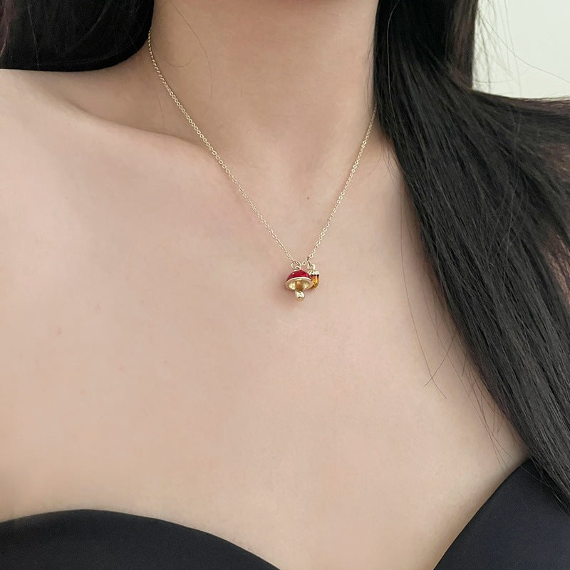 mushroom acorn pendant clavicle chain enamel color necklace jltn1431