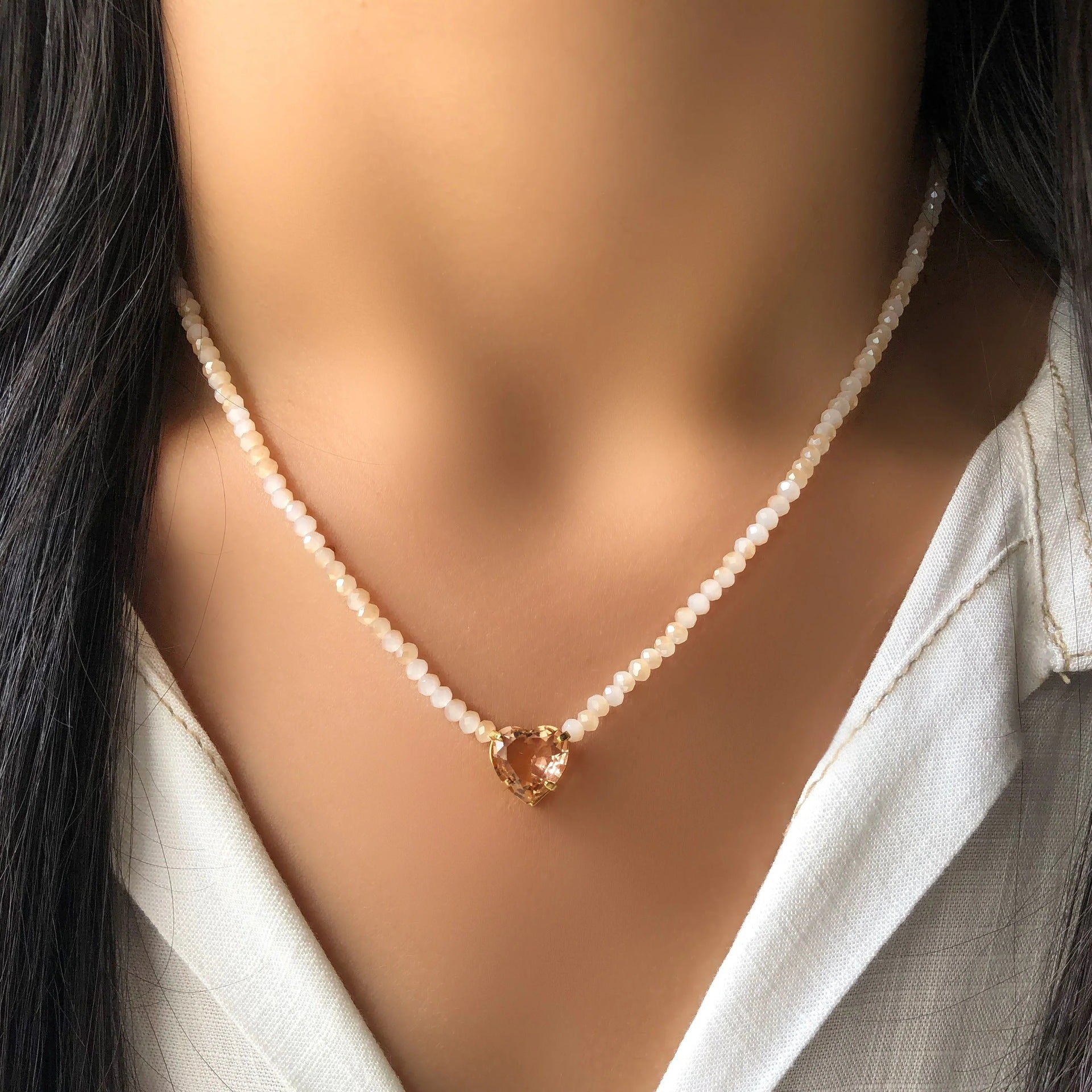 love pendant clavicle chain rice beads necklace jltn1449