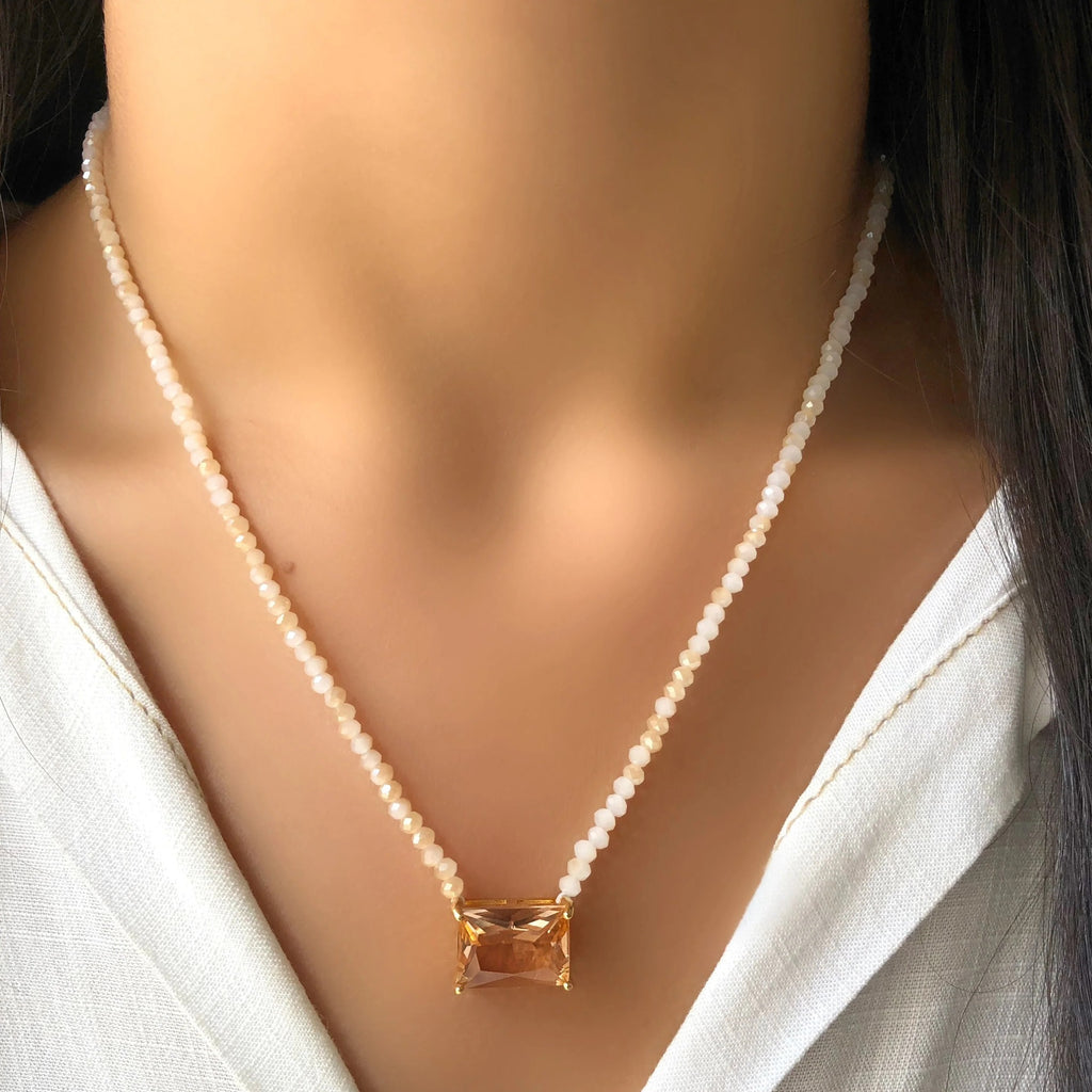 crystal geometric zircon pendant clavicle necklace jltn1450