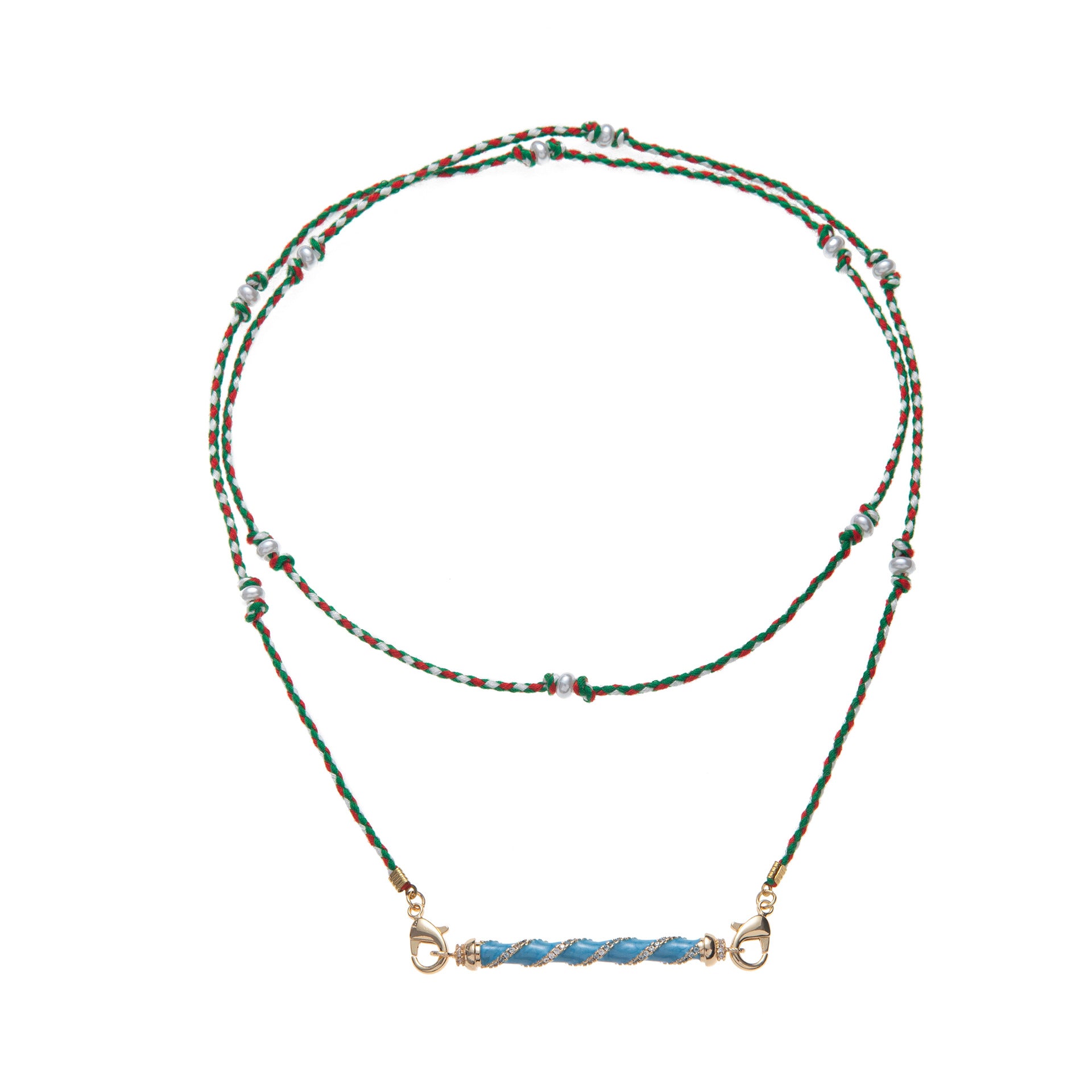 Handmade twisted blue braided cord necklace jltn1456