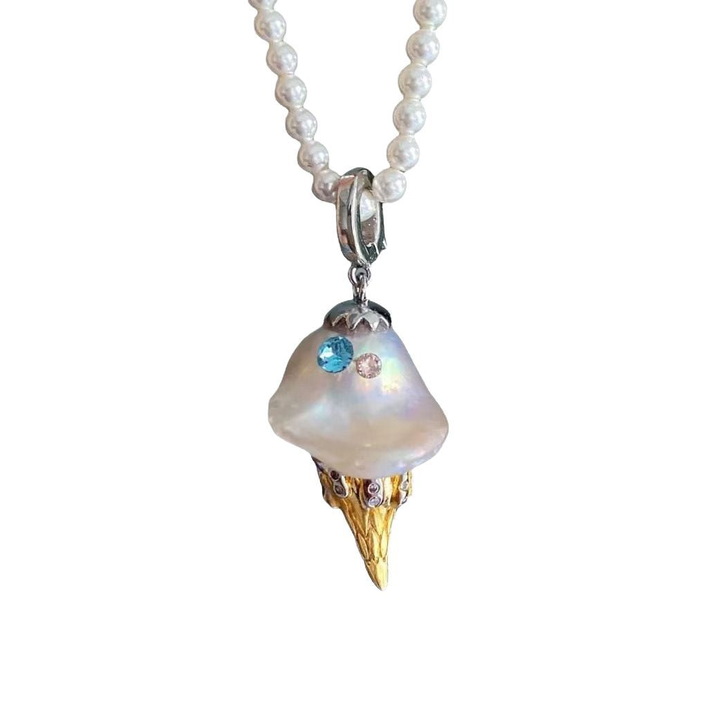 Ice cream series pearl cone pendant imitation necklace jltn1462