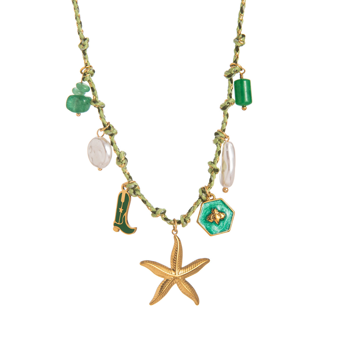 sea style starfish pearl pendant colorful dopamine rope necklace jltn1510