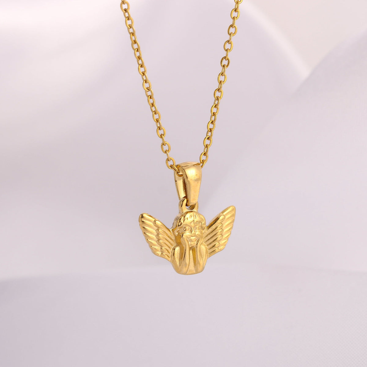 Dimensional winged angel pendant chain necklace jltn1515