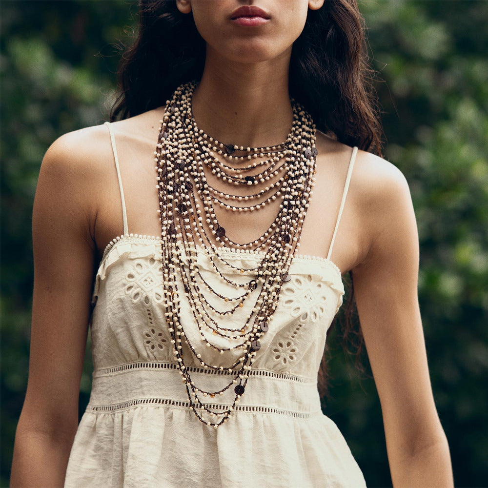 Bohemian waterfall-style stacked handmade beaded necklace European and American multi-layer braided clavicle chain exaggerated necklace for women jltn1547