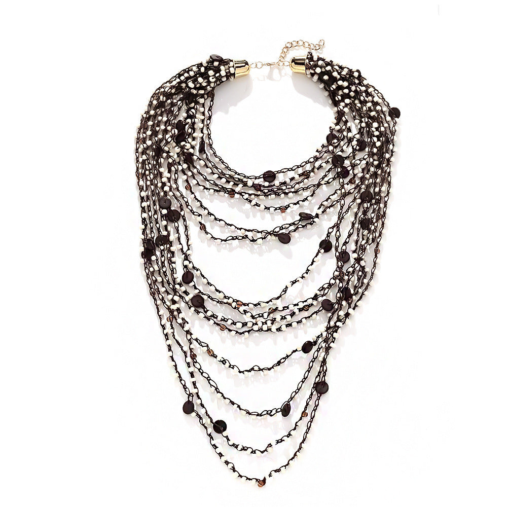 Bohemian waterfall-style stacked handmade beaded necklace European and American multi-layer braided clavicle chain exaggerated necklace for women jltn1547