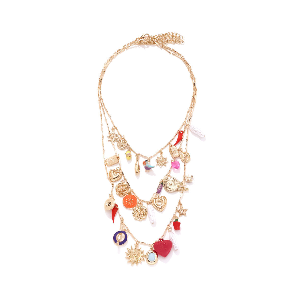 multi-layered love pepper beaded clavicle necklace European and American sun bird shell pearl pendant necklace jltn1548