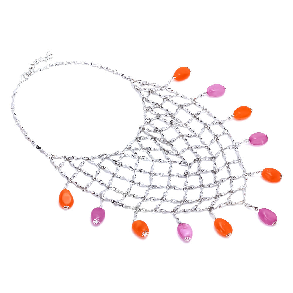metal mesh with colored beads necklace jltn1551