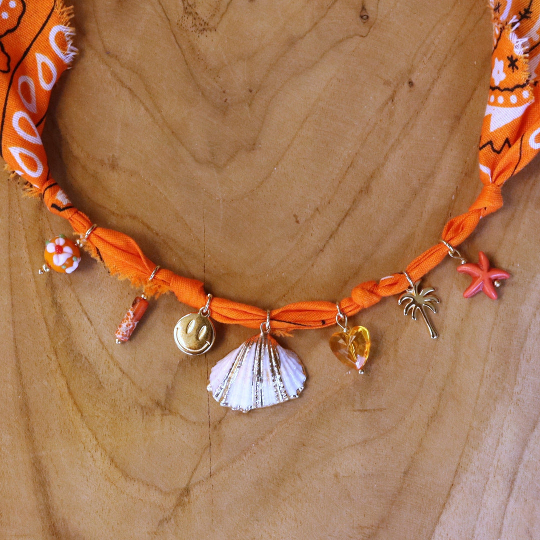 European and American cross-border love starfish colored cloth knot necklace marine life pendant clavicle chain jltn1577