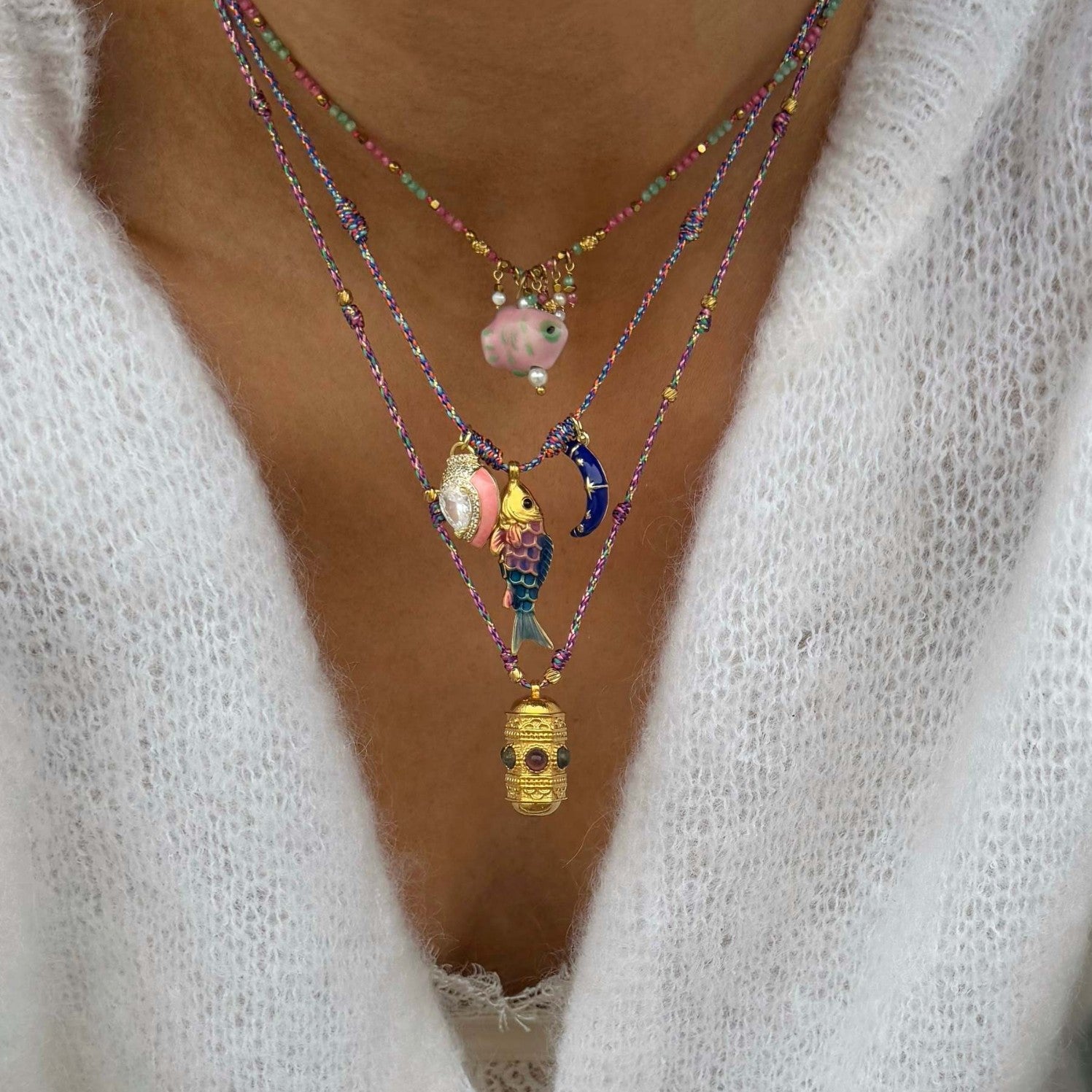 European and American cross-border retro copper necklace with various accessories, zirconium pendant necklace and clavicle chain jltn1579