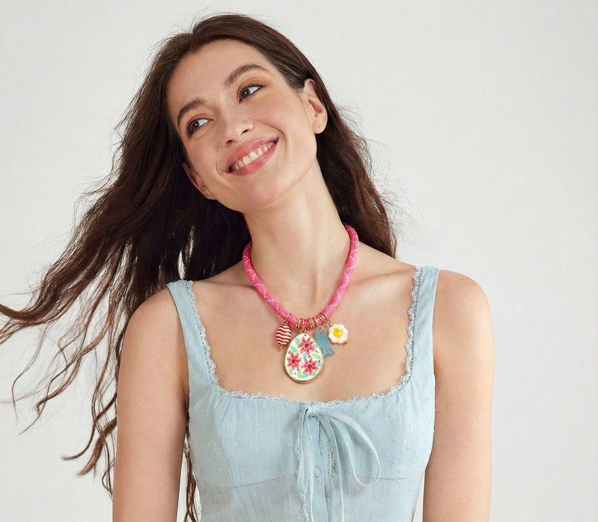 Just Lil Things -Pink Rope with Floral Pendant & Cute Accents Necklace – jltn1589