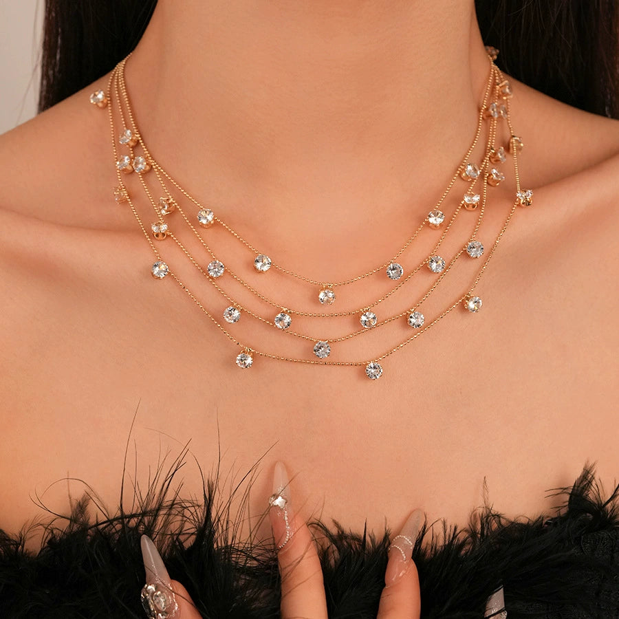 Just Lil Things Multi-Layer Crystal Drop Necklace – Elegant Draped Chain Design with Sparkling Round Charms jltn1590