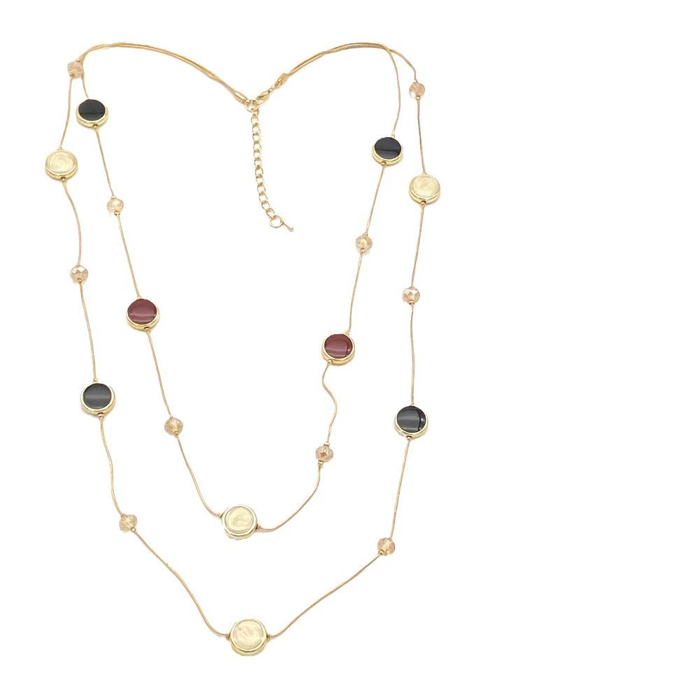 Just Lil Things Boho Charm Layered Necklace – Dual-Strand Beaded Design with Multicolor Disc Accents jltn1601