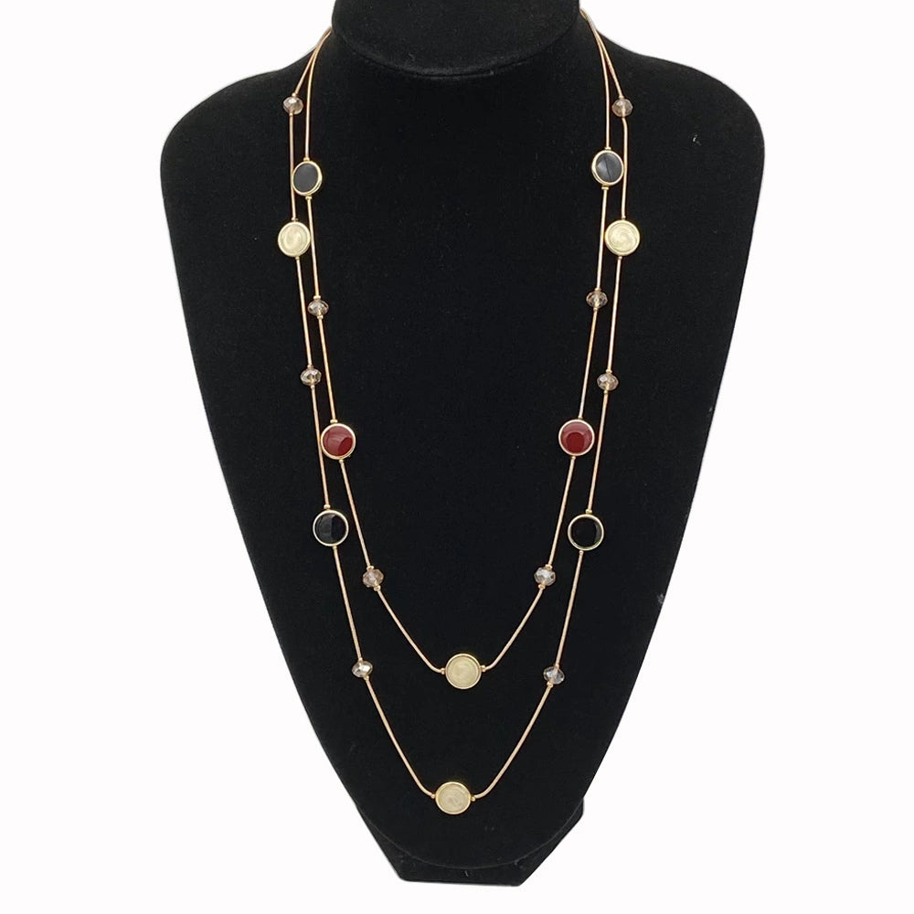 Just Lil Things Boho Charm Layered Necklace – Dual-Strand Beaded Design with Multicolor Disc Accents jltn1601