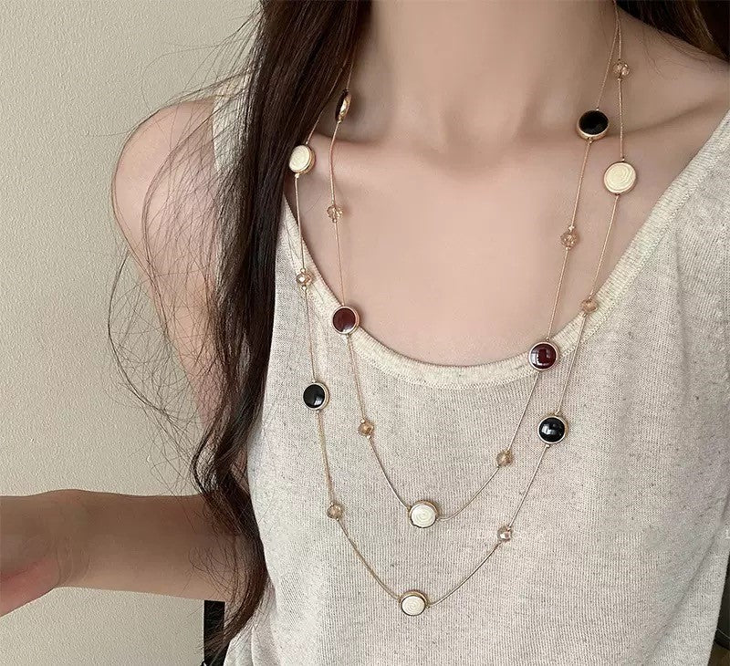 Just Lil Things Boho Charm Layered Necklace – Dual-Strand Beaded Design with Multicolor Disc Accents jltn1601