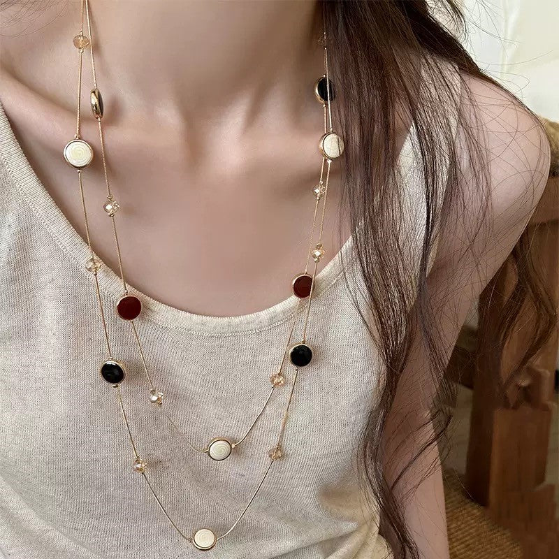 Just Lil Things Boho Charm Layered Necklace – Dual-Strand Beaded Design with Multicolor Disc Accents jltn1601