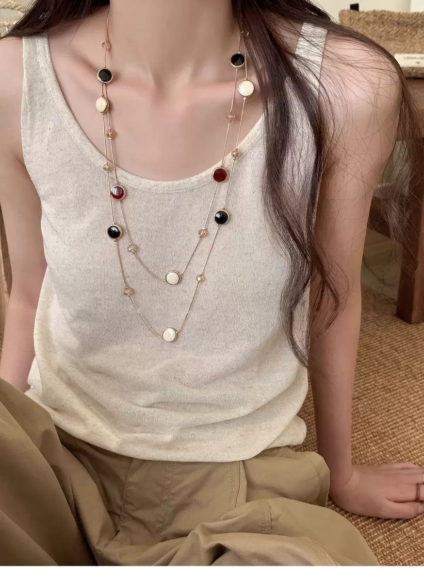 Just Lil Things Boho Charm Layered Necklace – Dual-Strand Beaded Design with Multicolor Disc Accents jltn1601