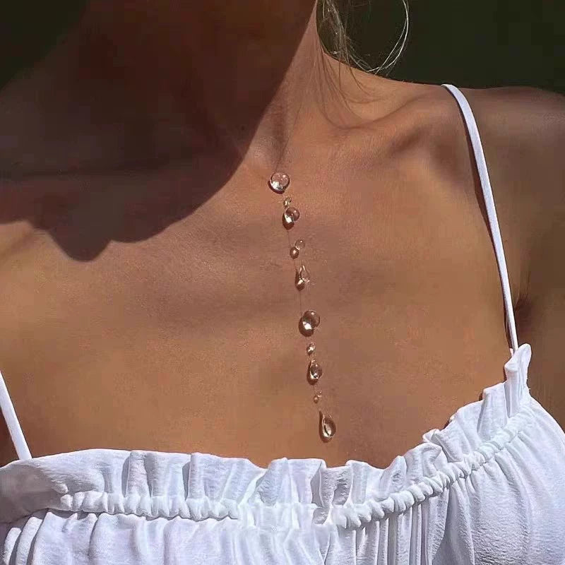 Just Lil Things Raindrop Illusion Y-Necklace – Floating Bead Design on Transparent Thread jltn1603