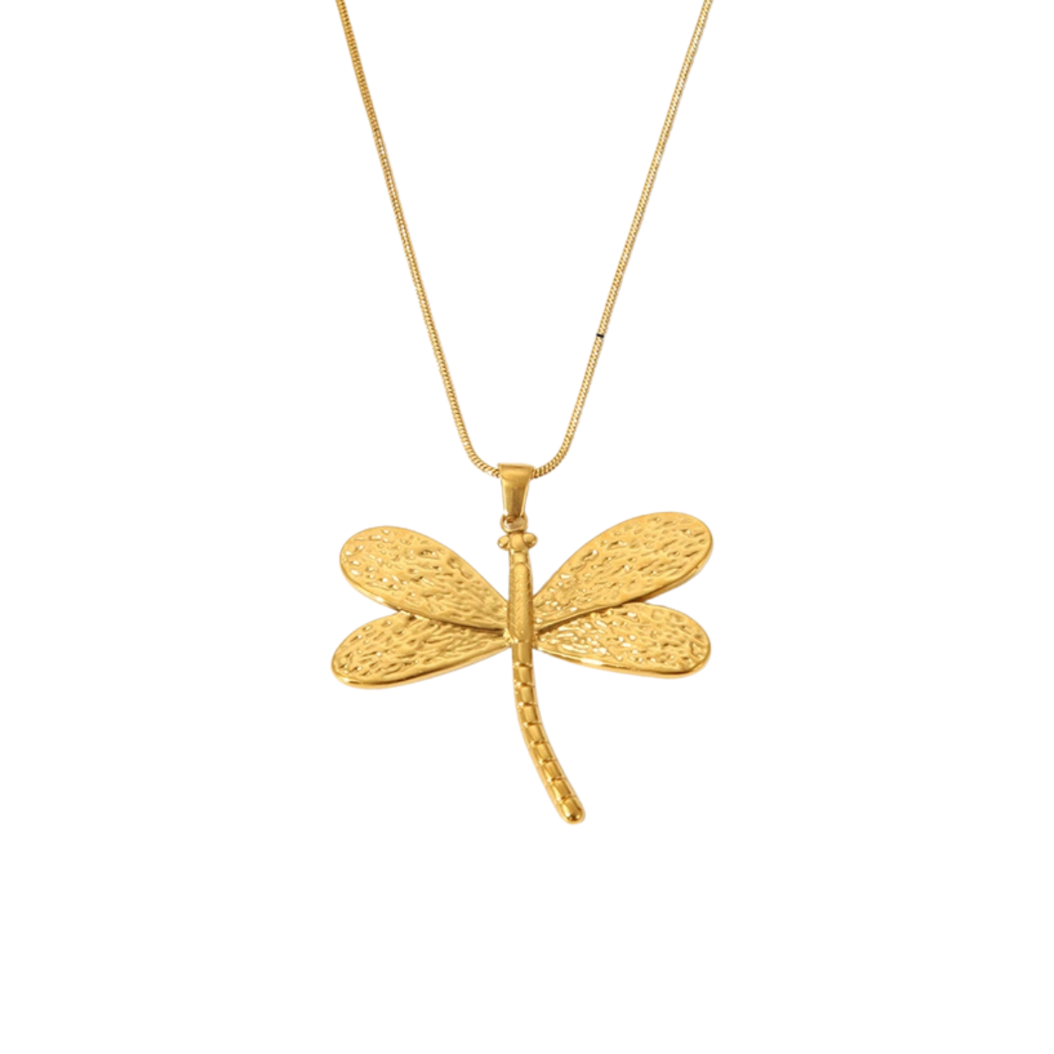 Just Lil Things Golden Dragonfly Pendant Necklace – Textured Wing Design on Sleek Chain jltn1604
