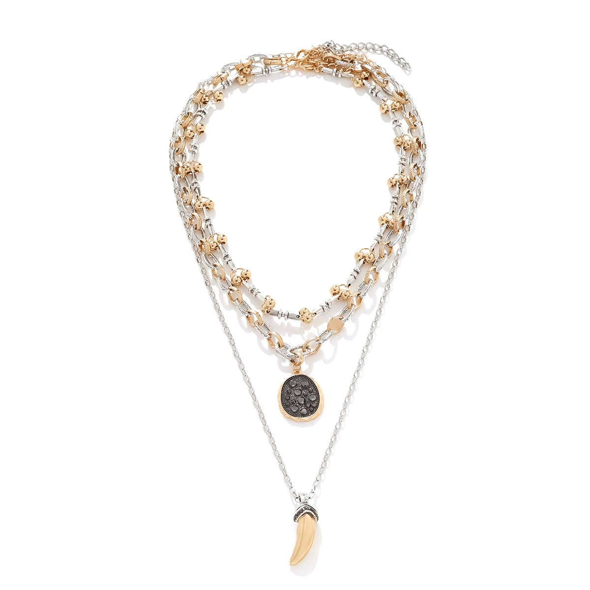 Just Lil Things Layered Tribal Luxe Necklace – Bead & Tusk Pendant Design jltn1608