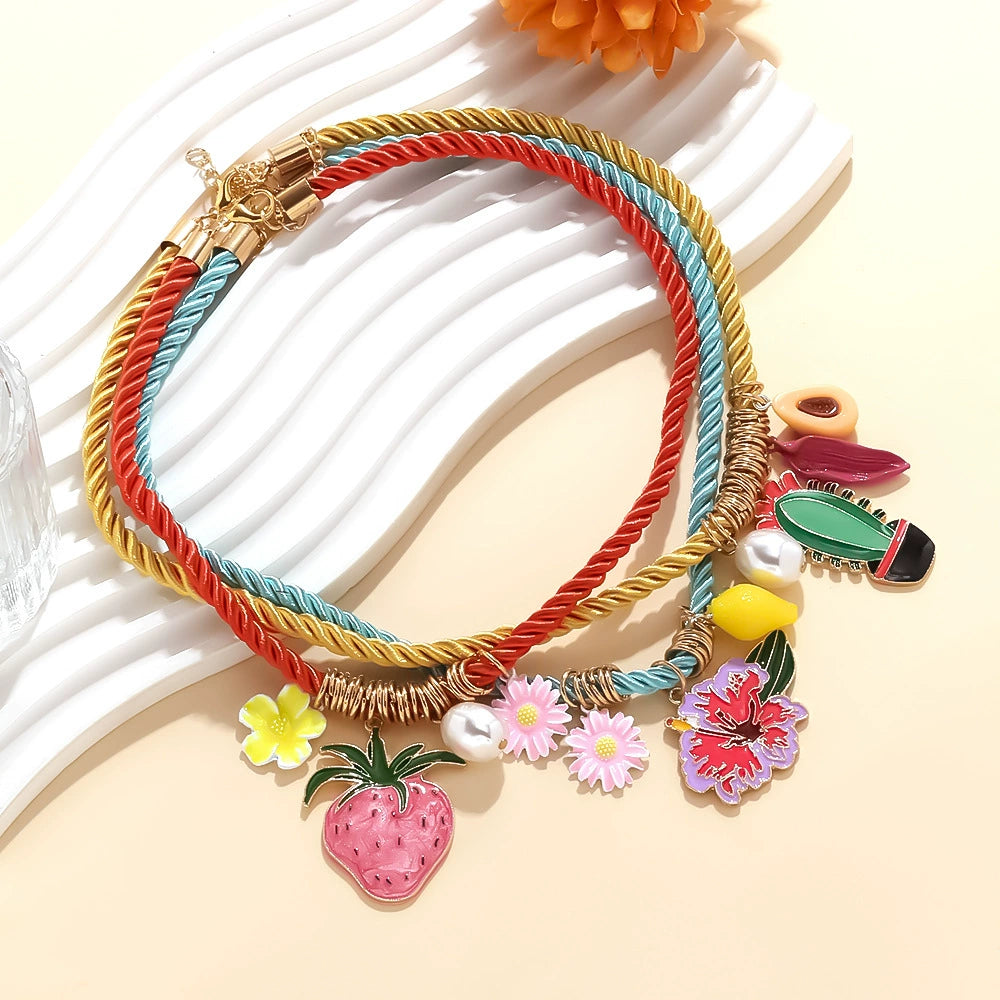 Just Lil Things Tropical Charm Fiesta Necklace – Multicolor Rope & Fruit Charm Design jltn1609