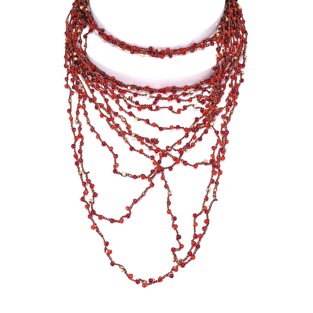 Just Lil Things Multi-Layered Crimson Red Beaded Statement Necklace jltn1613