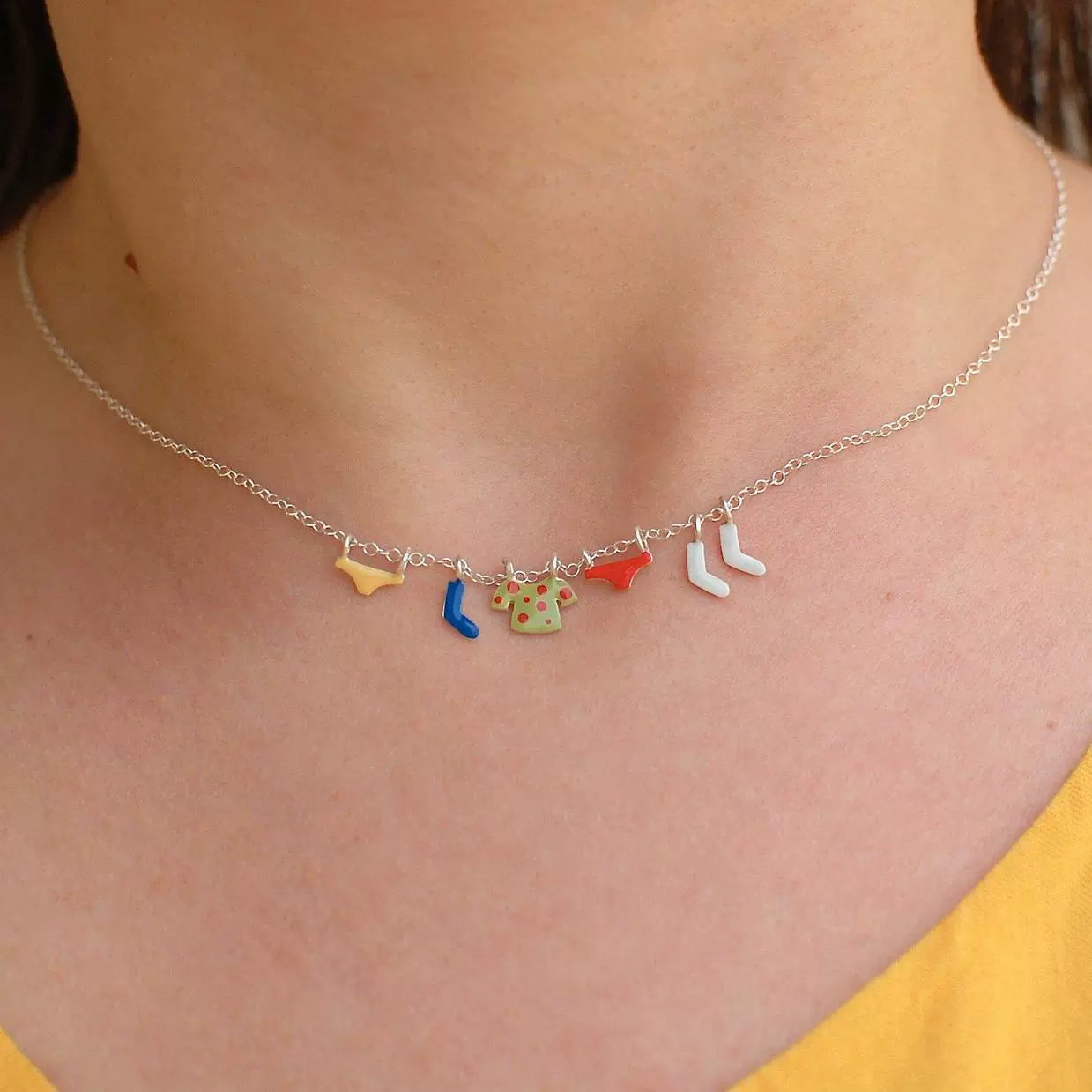 Just Lil Things Playful Charm Necklace – Mini Clothesline Design jltn1622