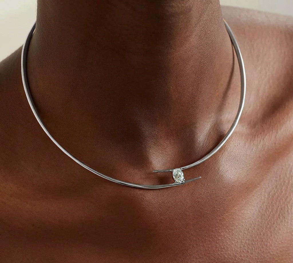 Just Lil Things Minimalist Choker with Arrow Design and Crystal Accent jltn1627