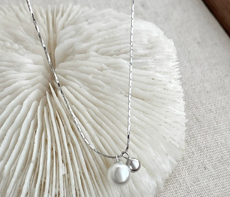 Just Lil Things Elegant Silver Chain Necklace with Double Pearl Charm Pendant jltn1630
