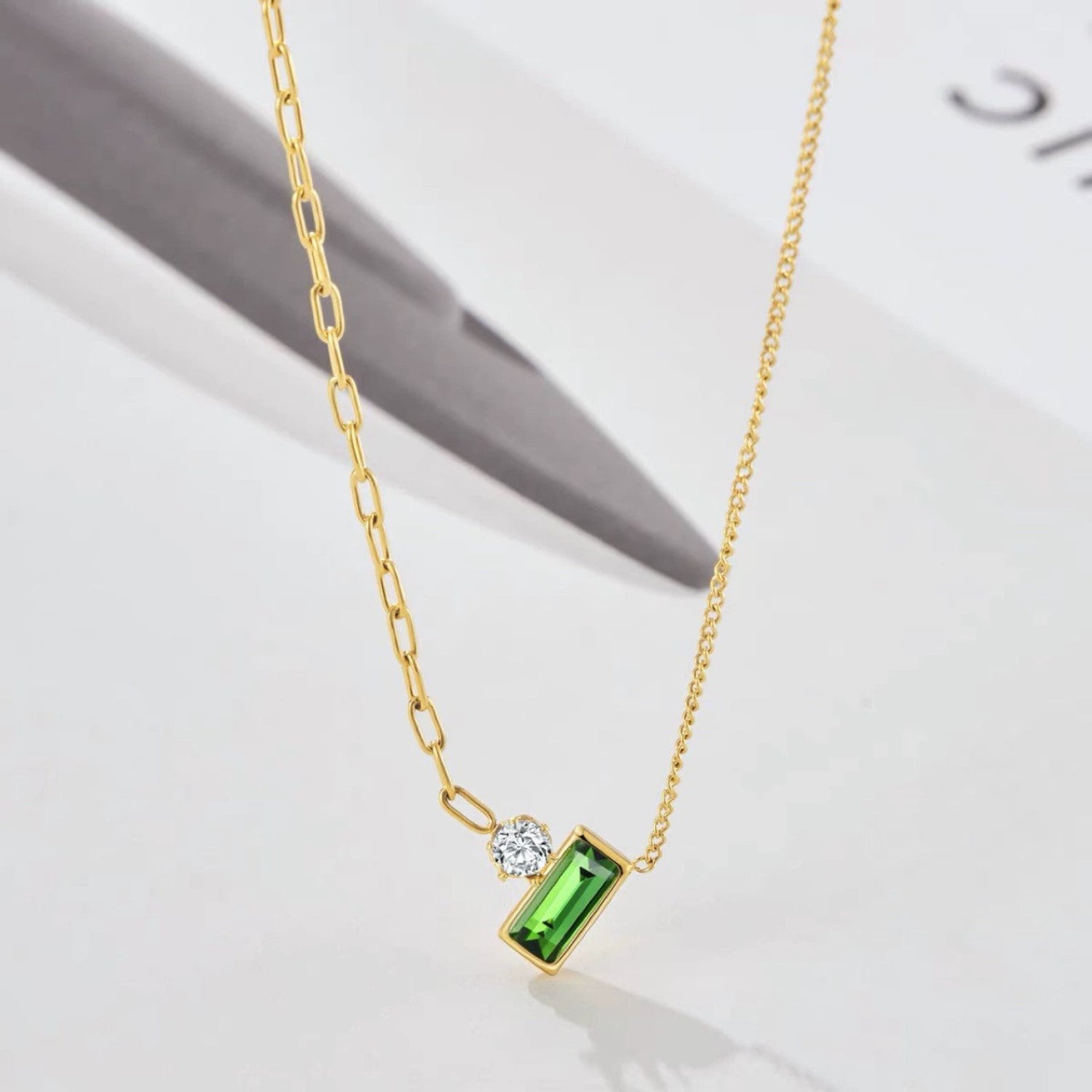Just Lil Things Emerald Baguette Pendant Necklace with Solitaire Accent jltn1631