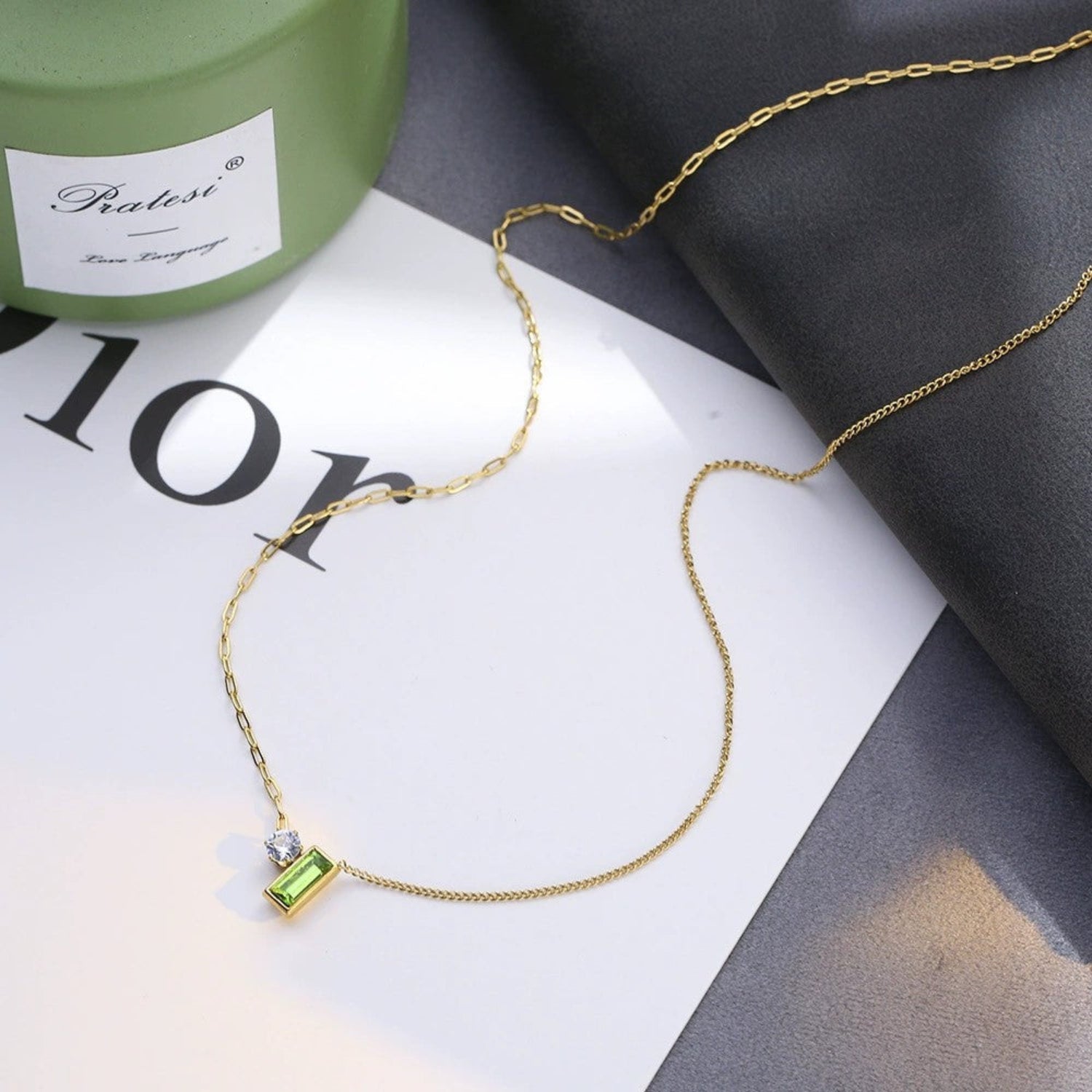 Just Lil Things Emerald Baguette Pendant Necklace with Solitaire Accent jltn1631