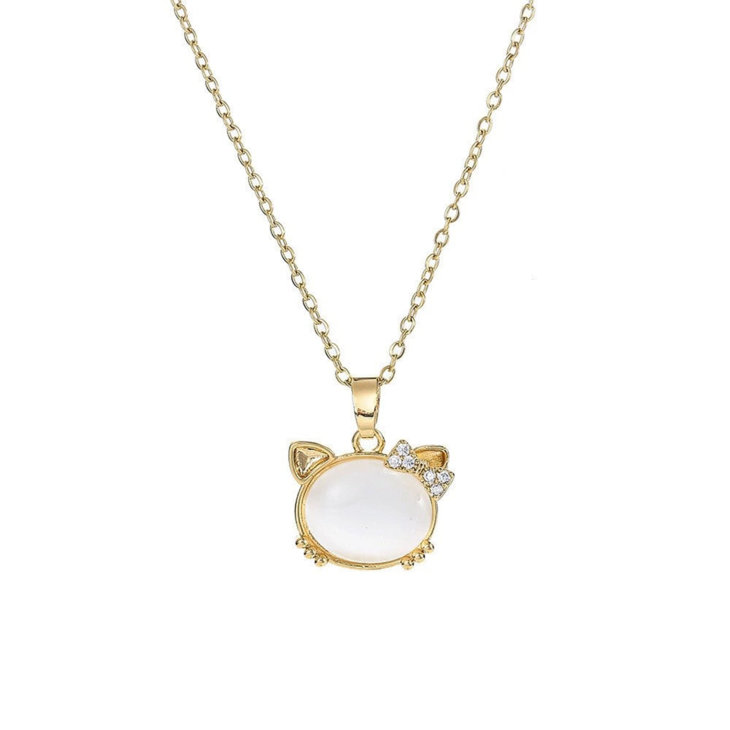 Just Lil Things Cat Ear Moonstone Pendant Necklace with Crystal Bow jltn1632