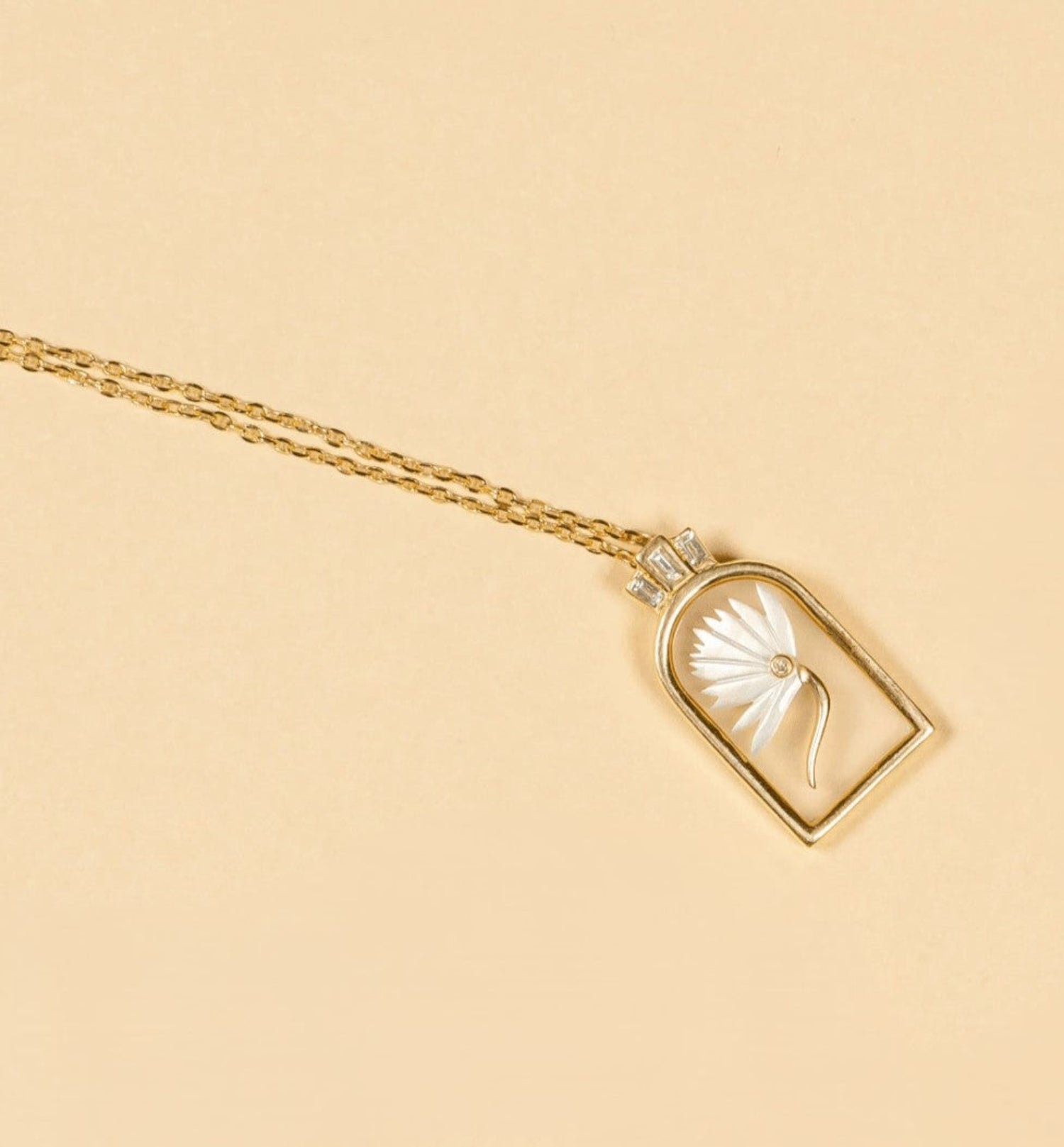 Just Lil Things Golden Floral Frame Pendant Necklace with Mother-of-Pearl Detailing jltn1633