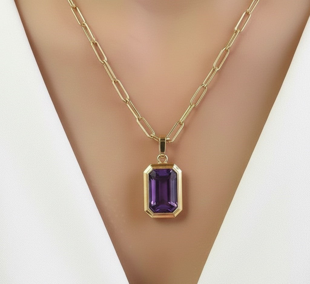Just Lil Things Amethyst Luxe Rectangle Pendant Necklace jltn1635