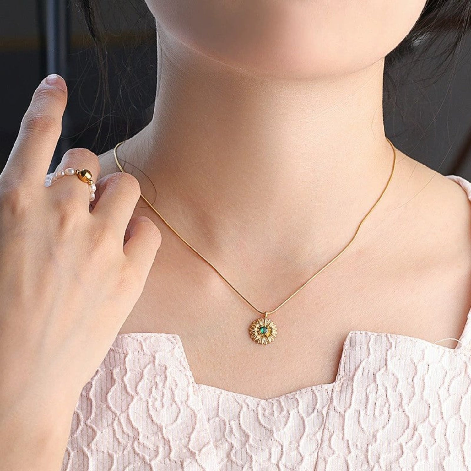 Just Lil Things Emerald Bloom Pendant Necklace jltn1656