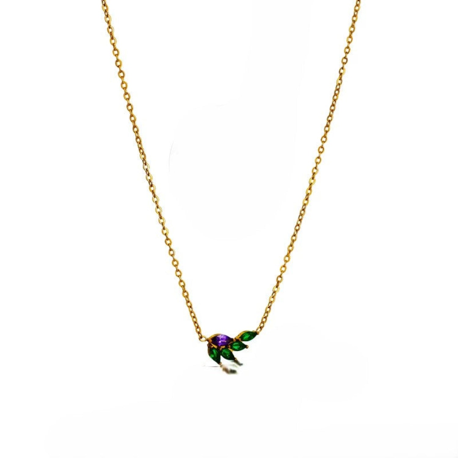 Just Lil Things Emerald Leaf & Amethyst Bloom Necklace jltn1668