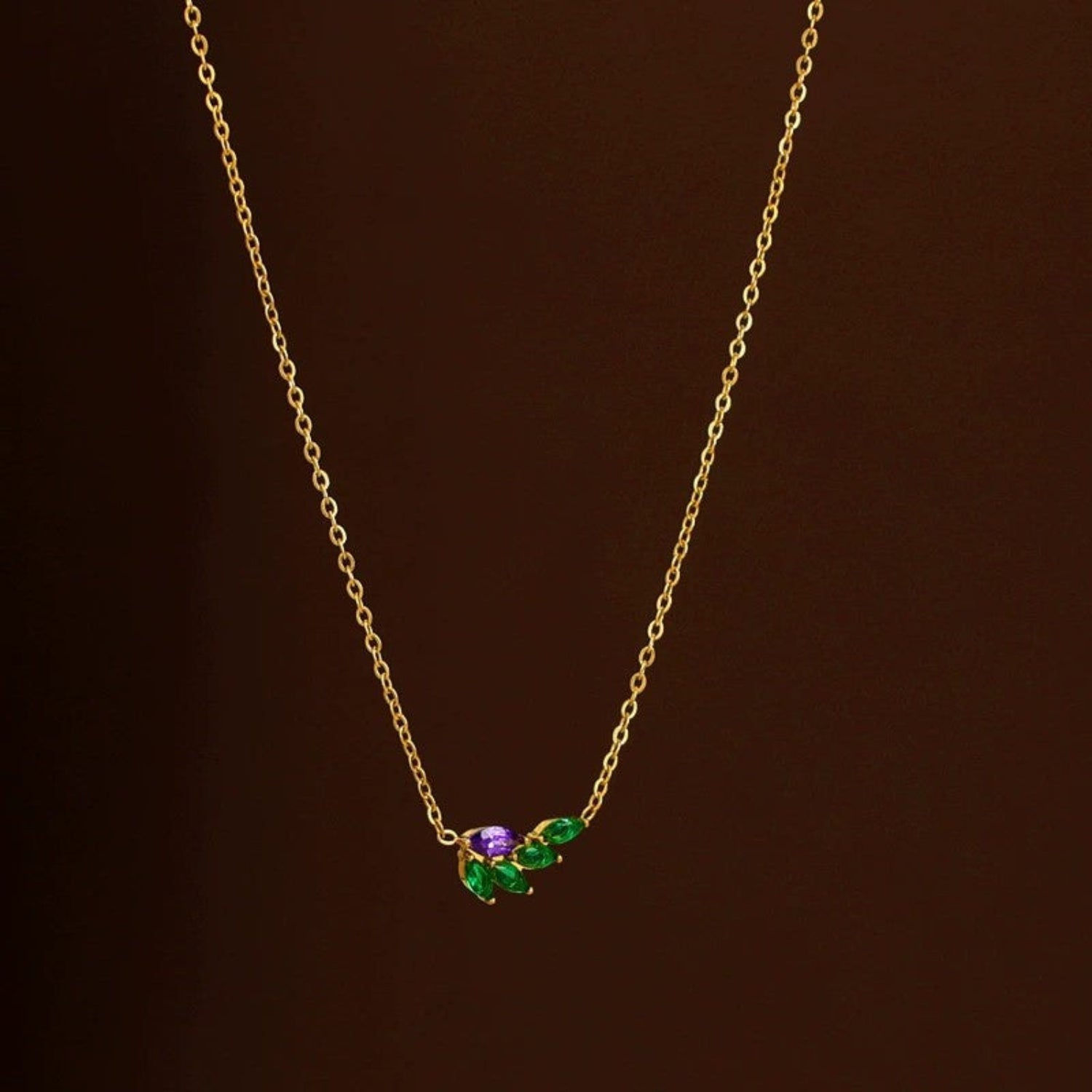 Just Lil Things Emerald Leaf & Amethyst Bloom Necklace jltn1668