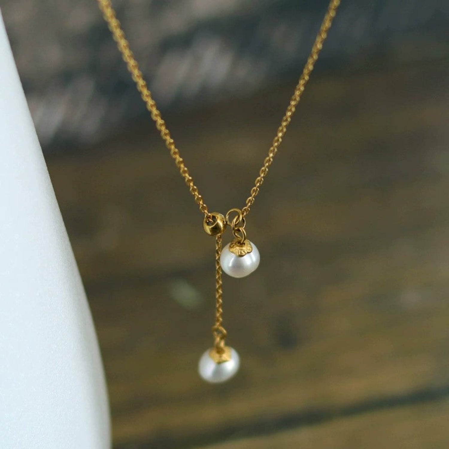 Just Lil Things Elegant Twin Pearl Drop Chain Necklace jltn1670